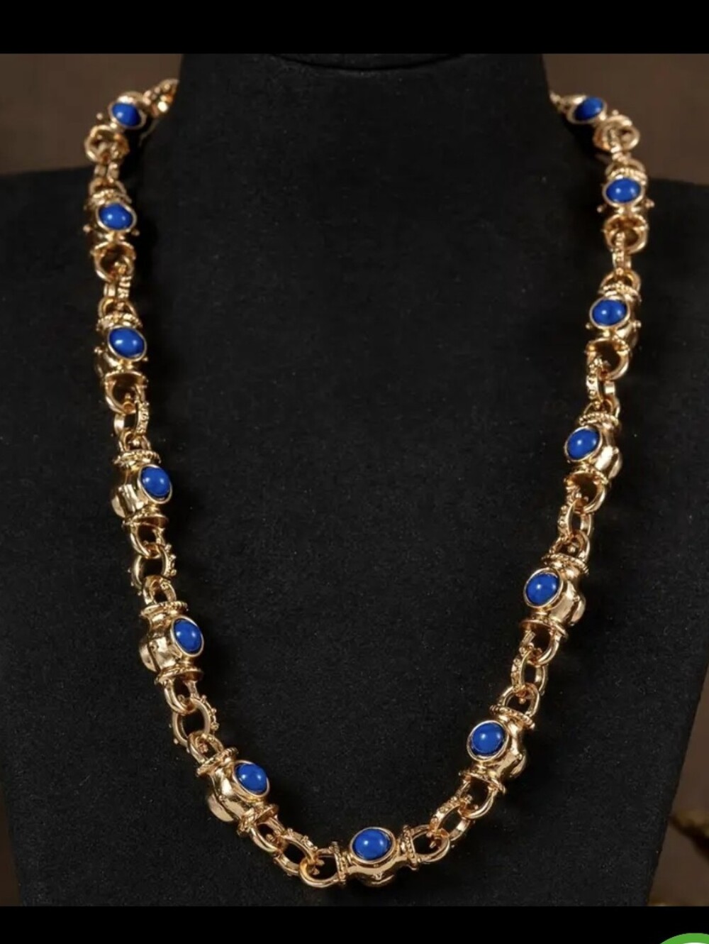 Gold Plated Matte Dark Blue Byzantine Toggle Necklace